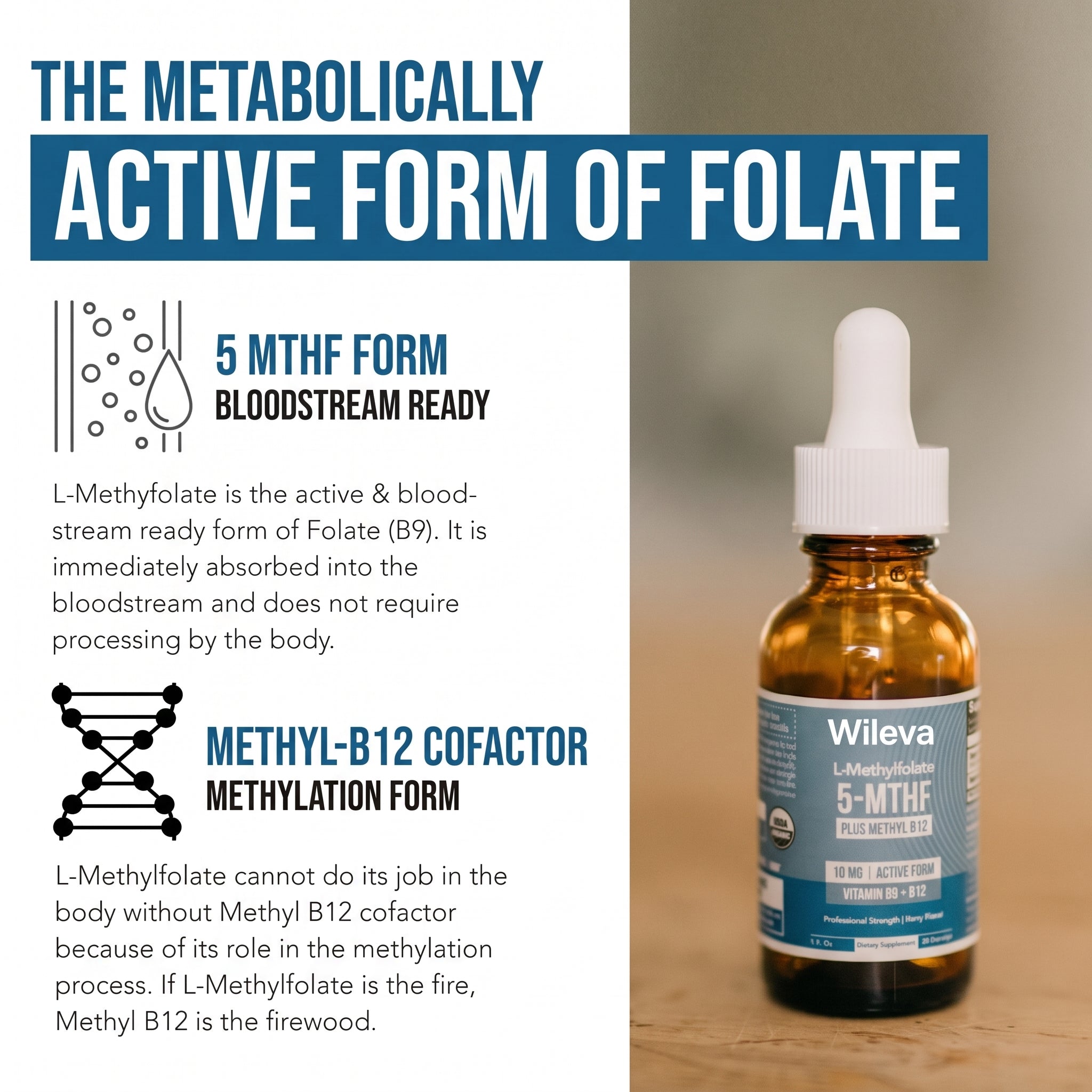 Wileva 5-MTHF + Methyl B12. Clear Your Mind. Find Your Focus. Feel Like You Again.